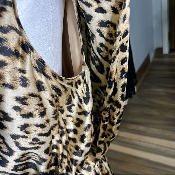 REEM Silk Cape Cowl Neck Cheetah Animal Print Gold/Black Medium Dress Sz Large - Picture 8 of 11